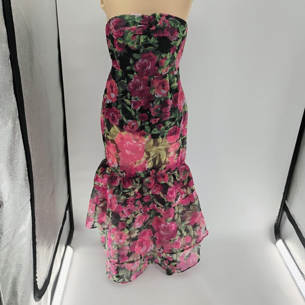 LULUS Truly Extraordinary Black Floral Organza Strapless Tiered Maxi Dress-Sz M - Picture 9 of 15